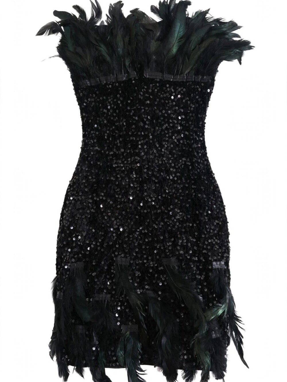 Black Feather & Sequin Strapless Cocktail Dress